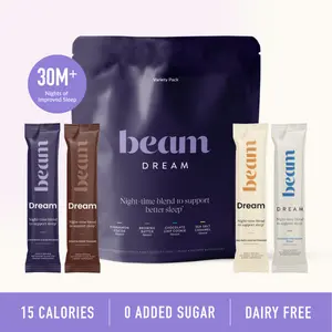 Beam Dream Nighttime Hot Cocoa Variety Pack — 20 Sticks for Sleep Support (4 Flavors, Melatonin + L-Theanine + Magnesium, No Added Sugar)