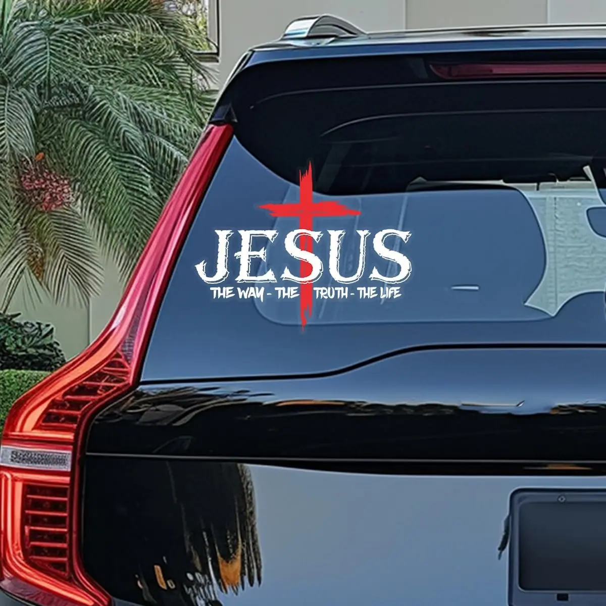 Premium Jesus Cross Car Decal – “The Way The Truth The Life” Christian Vinyl Window Sticker, Religious Faith Jesus Car Sticker for Truck, SUV, or Rear Window (Size 6.2 x 4.7 inches)