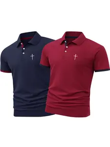 Men's Cross Print Polo Shirt, Regular Fit Casual Design Short Sleeve Collared Top for Summer, Fashion Men's Clothes for Daily Wear, Tropical, Menswear