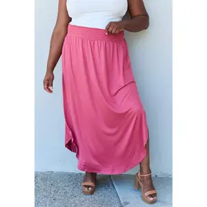 Doublju Comfort Princess Full Size High Waist Scoop Hem Maxi Skirt in Hot Pink