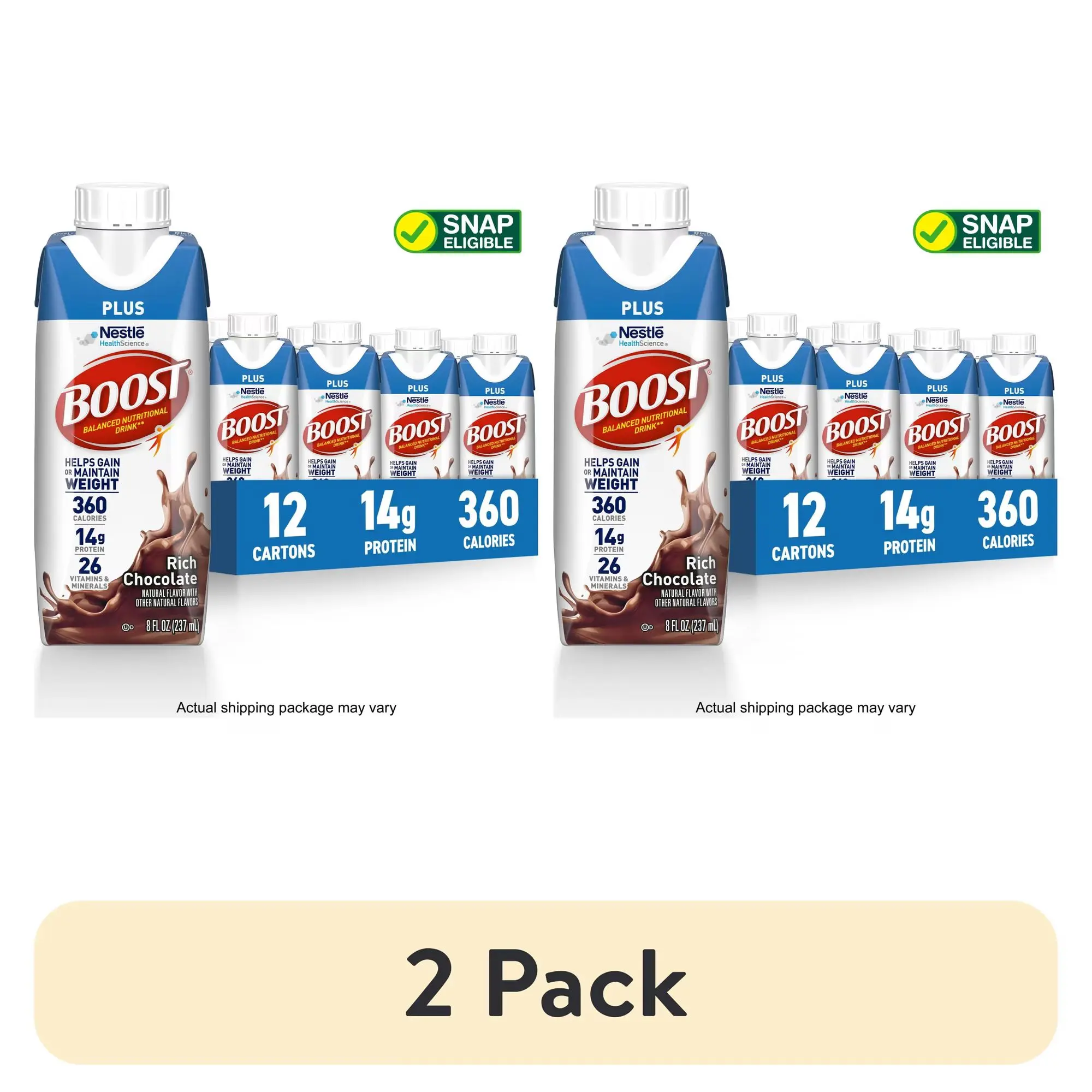 BOOST Plus Nutritional Drink Protein Shakes, Rich Chocolate, 8 fl oz, 12 Pack