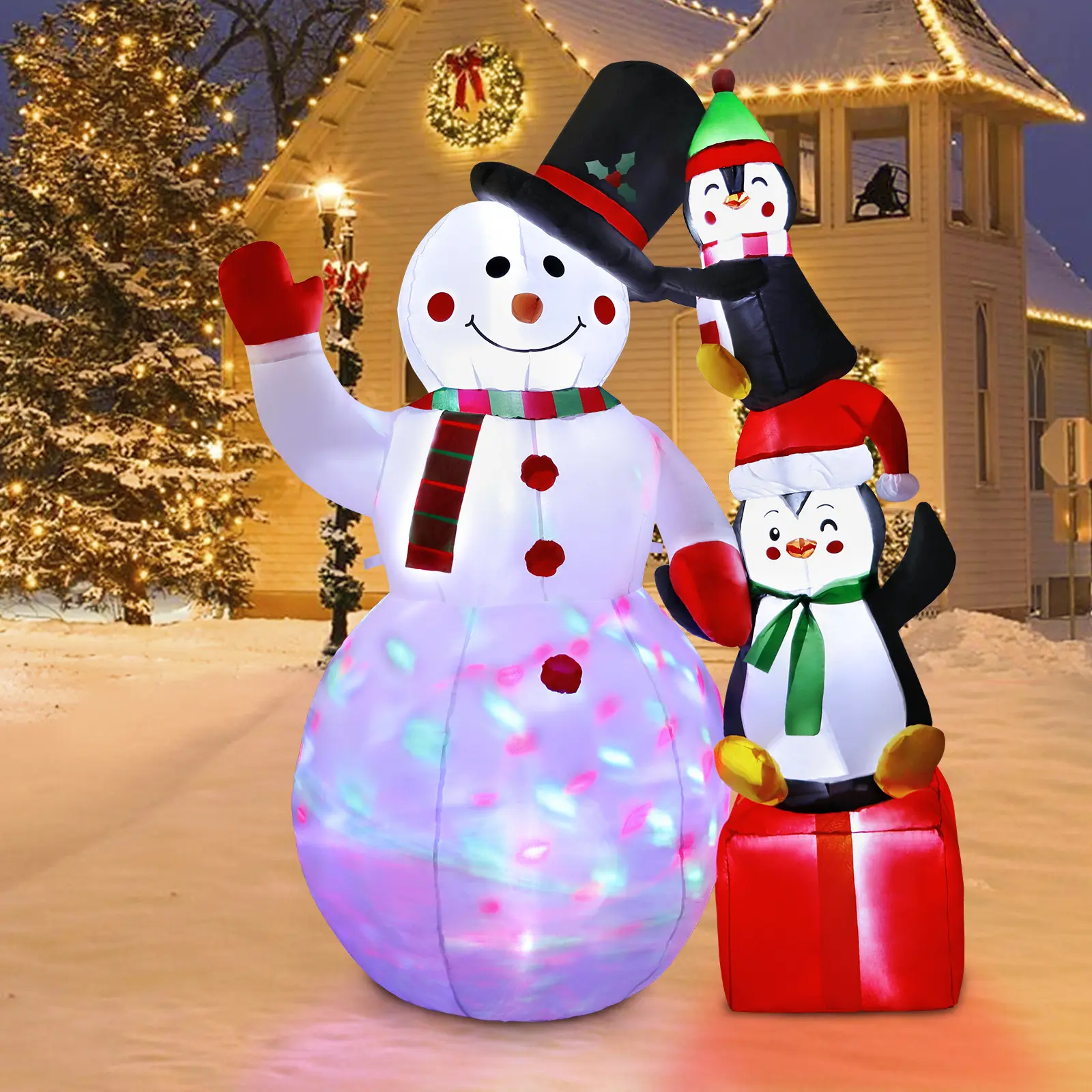 6ft Christmas Inflatable Outdoor Decoration Christmas Snowman Penguin Holiday Decoration Snowman Inflatable Light-Up Christmas Inflatable Snowman