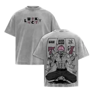 JJK Hakari Jackpot 777 Washed T-shrit - Premium Heavyweight Oversized Anime Graphic Tee in Vintage Acid Wash, Retro Gambler Manga Streetwear Unisex Shirt, Harajuku Style Dropshoulder Fit