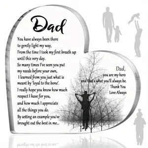 Father's Day Gift for Dad Acrylic Heart Sign Gift Thankful Quote Blessed Wish Memorial Gift Table Centerpiece Decor From Son Daughter for Father's Day Celebration Party Decoration