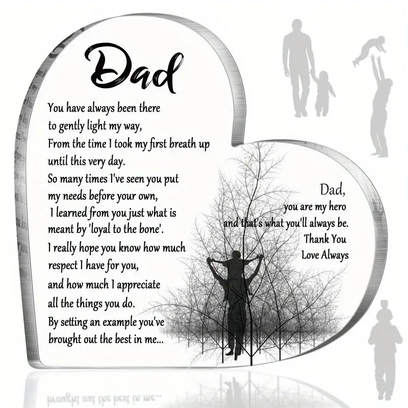 Father's Day Gift for Dad Acrylic Heart Sign Gift Thankful Quote Blessed Wish Memorial Gift Table Centerpiece Decor From Son Daughter for Father's Day Celebration Party Decoration