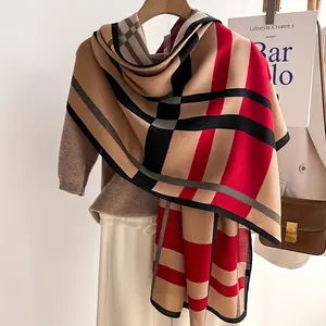 1 Piece Women's Elegant Plaid Color-Block Scarf - 100% Polyester Fiber, Mature Style, Decorative and Warm Shawl, Sun Protection, Non-Elastic Fabric, Dry Clean Only, Weekend Casual Accessory, Sun Protection Scarf |     Elegant Fashion Scarf |     Polyester