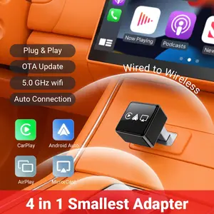 Smart 4 in 1 CarPlay Wireless Dongle, Wired to Wireless CarPlay & Android Auto Converter with AirPlay MirrorCast Function, Quick Pairing Plug&Play Portable Car Entertainment Upgrade Device