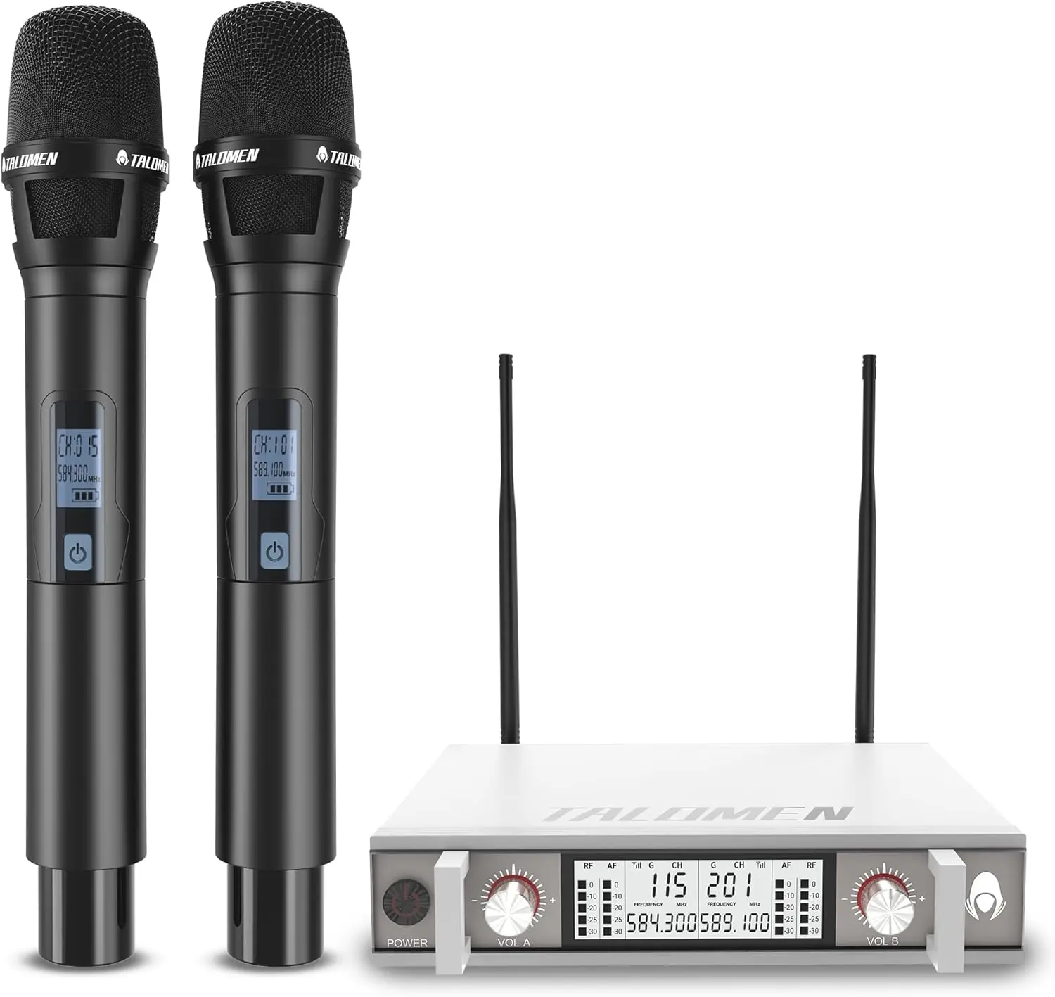 Talomen K120 UHF Wireless Microphone System, Dual Metal Cordless Mics, Auto Scan, 393FT Range