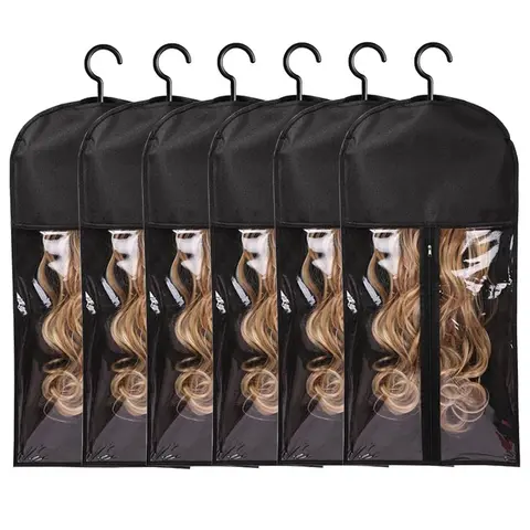 6/3/2Pcs Wig Storage Bag With Hook, Wig Storage Hanger, Zipper, Dustproof Design, Transparent Dustproof Wig Storage Bag, Dustproof Cover, Hair Protection, Hair Extension Holder, Hair Extension Hanger, Wigs Accessories For Salon & Home Use