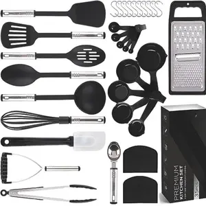 Kitchen Utensils Set 35 PCS Cooking Utensils Set, Nonstick and Heat Resistant Nylon Stainless Steel Silicone Spatula Set - Kitchen Gadgets Home Essentials Kitchen Accessories, Apartment Must Haves