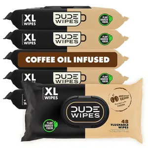 DUDE Wipes Morning Grind Flushable Wipes - Coffee Scented Extra-Large Adult Wet Wipes - 6 Pack (288 Count) - Infused with Coffee Oil, Vitamin E, and Aloe - Septic and Sewer Safe
