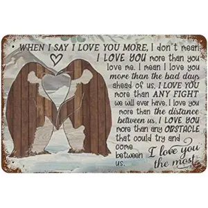 Creative Tin Sign When I Say I Love You More Penguin Couple Valentine Metal Sign Lover Gift Bathroom Decor Plate Plaque Metal Tin Sign Birthday Anniversary Housewarming Gift for Women Men 8X12 inch