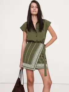 Embroidered Tencel-Linen Wrap Dress Color Stripe With Embroidery