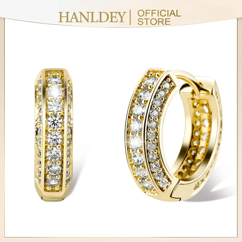 Iced Out Hoop Earrings Cubic Zirconia Huggie Cartilage Cuff Hypoallergenic 14K Gold Plated Luxury Fashion Round Circle Earrings For Men Women