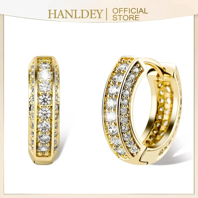 14K Gold Plated Iced Out CZ Earrings - Elegant Gold-Toned Cubic Zirconia Huggie Hoops, Hypoallergenic Materials, Non-Tarnish, Fade-Resistant, Lightweight Round Cartilage Cuffs, Bling Effect, Bold Touch Adult Anniversary Costume Jewelry
