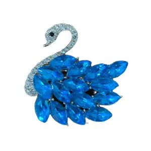 Rhinestone Swan Brooch with Blue Gemstone Tail Elegant Design Brooches for Decorative Use