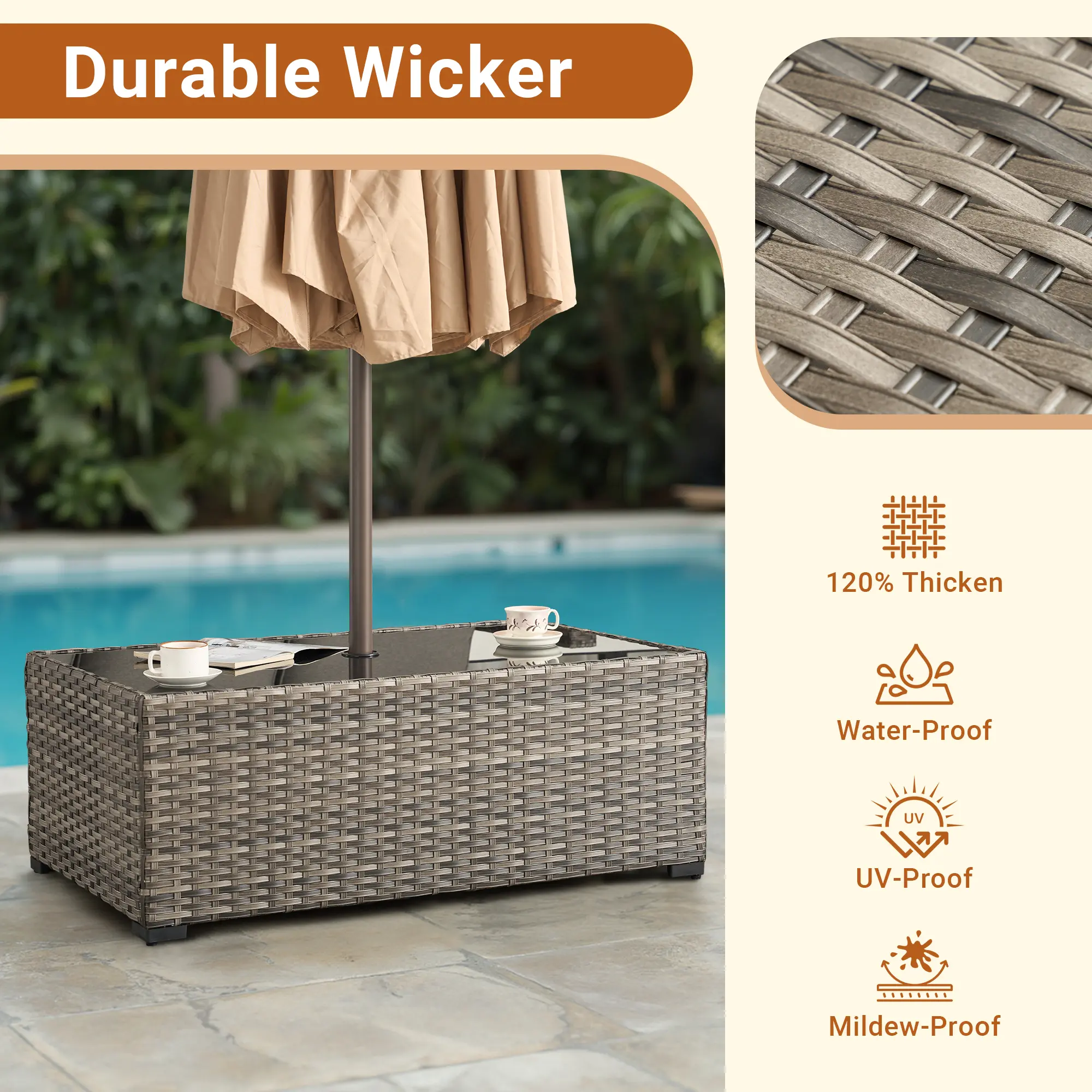 47" Rectangular Umbrella Hold Table GRS