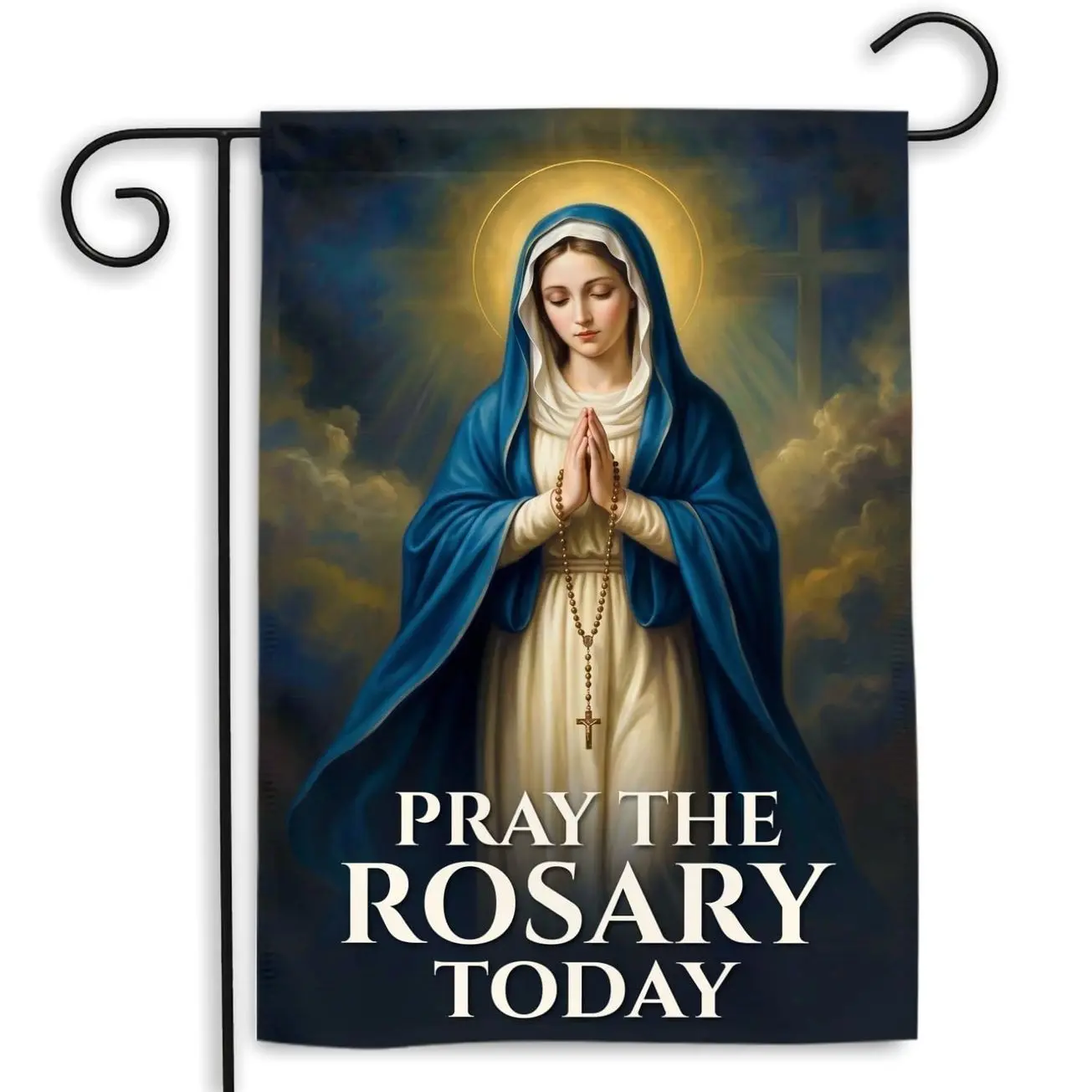 Catholic Rosary Prayer Fade-Proof Polyester Rectangular Multi-Size Garden Flag, Blessed Virgin Mary Religious Outdoor Décor for Home Church, Catholic Gift