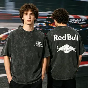 Women's 100% Cotton Round Neck Short-Sleeve Classic Simple Casual Soft Double-Sided Red Bull Vintage Black White Racing Unisex Starboy Bull T-Shirt, Ideal Gift for Racing Lovers, Streetwear Everyday Wear
