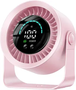 DIGIX Rechargeable USB Desk Fan for Bedroom, 100 Speeds, 360° Rotation, Wall Mounted Design Small Portable Table Fan with LED Display, Quiet Personal Desktop Cooling Fans for Home Office (Pink)