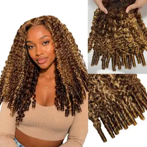 OQ HAIR 4/27 Highlight Color Burmese Curly Bundles Human Hair 100% Unprocessed Human Hair Extensions for Women Natural Spiral Curly End Human Hair Weft Extensions