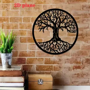 Tree of Life Metal Wall Decor – Black & White Branch Root Silhouette Circular Round Hanging Art, Rustic Botanical Metal Wall Art for Living Room, Bedroom, Farmhouse Decor | Modern Minimalist Nature Home Ornament, Artistic