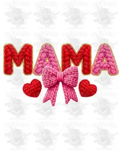 Valentine's Day - Faux Yarn Mama with Bow Hearts DTF Transfer