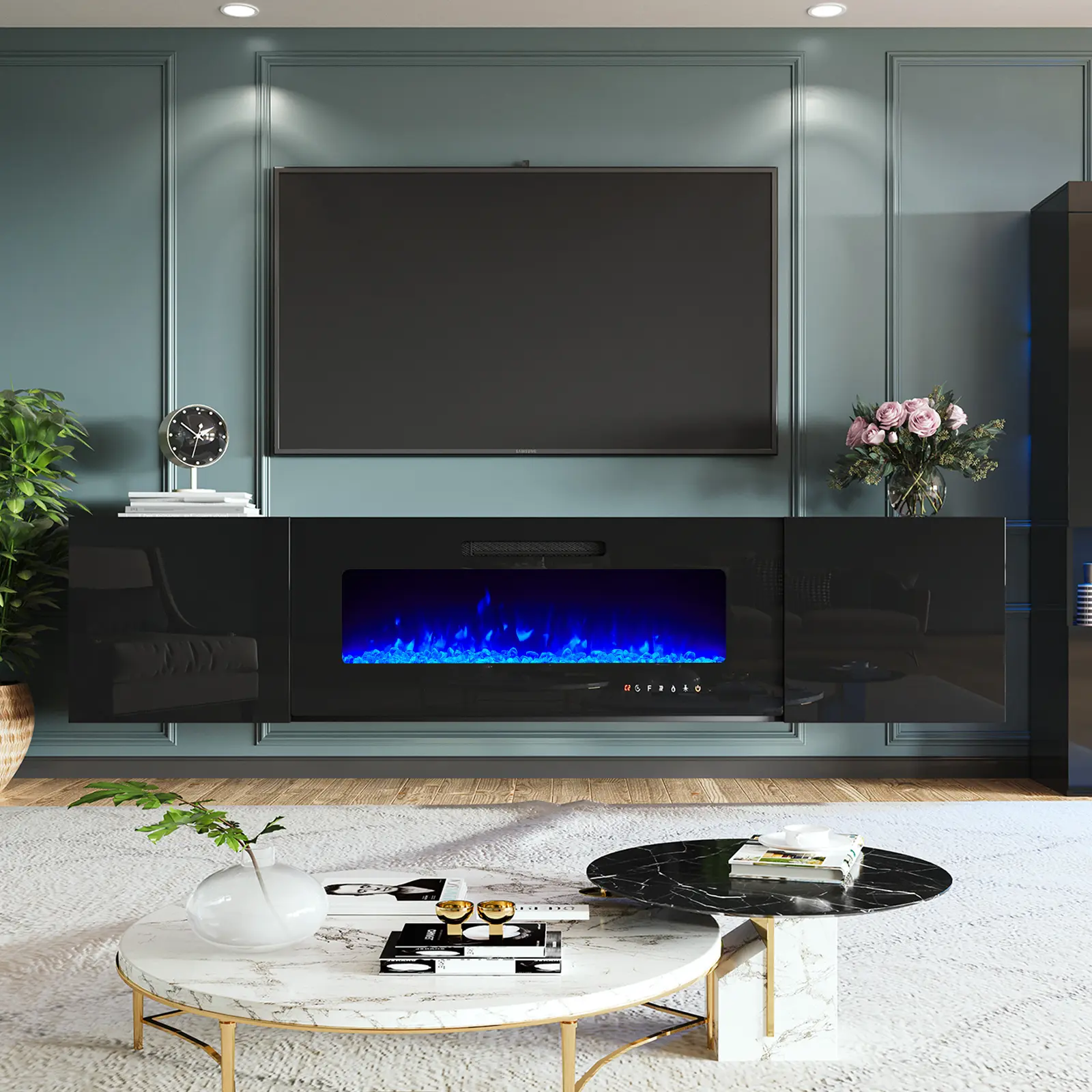 [Ships in 2 Boxes] [SummerSale] ALBOTT 68"/80" Floating Wall Mounted TV Stand with Electric Fireplace, High Gloss Finish Entertainment Center with Storage/Best Gift Ideas/Christmas Gifts