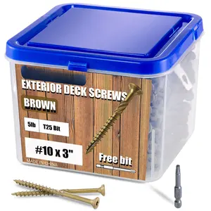 Deck Screws 3 Inch, #10 x 3, 5lb, Rust Resistant, Brown Epoxy Coated, Outdoor Screws, Torx/ Drive, T25 Bit