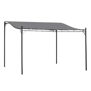 10' x 13' Outdoor Pergola Gazebo – Gray. European Style with Scrollwork. PA-Coated 180gsm UV Fabric. Lean-to Design. Powder-Coated Metal Frame. Stakes Included