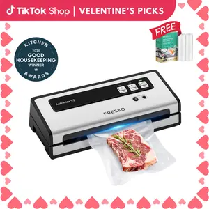FRESKO AutoMax V2 Compact Vacuum Sealer Machine, Automatic Food Saver with Double Heat Seal, Includes Bags & Starter Kit
