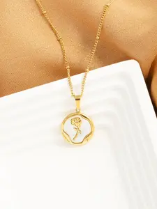 Flower Design Pendant Necklace with Box & Greeting Card, Elegant Stainless Steel Jewelry for Women for Party, Daily Decor, Trendy All-match & Exquisite Jewelry for Birthday Gift