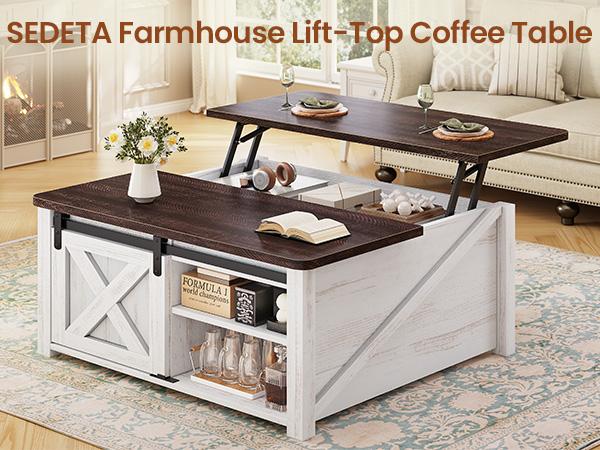 SEDETA 31.5-Inch Elevated Coffee Table with Storage Compartments Square Coffee Table for Living Room Furniture Home Minimal Interior Modern Lounge wood center table， Rustic Farmhouse Rectangular Dining Table