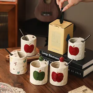 Apple and butterfly pattern coffee mug, heat-resistant double-layer cup, suitable for hot and cold drinks, Funny Coffee Mug, ceramic coffee mug, Christmas, Valentine's Day and Mother's Day gift, Stylish coffee mugs