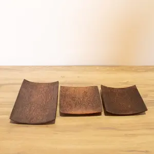 Solange & Frances Handcrafted Wood Curved Trays - 3 Piece Set Family Plates Small Palm Wood Curved Bread Tray Set for Dinner Parties & Home Decor Aesthetic Wooden