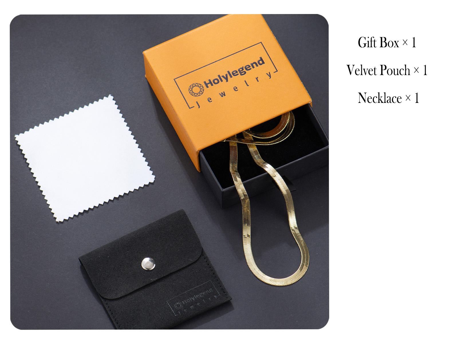 Holylegend 14K Real Gold Plated Herringbone Chain Necklace for Men, Flat Snake Design, Smooth Shine