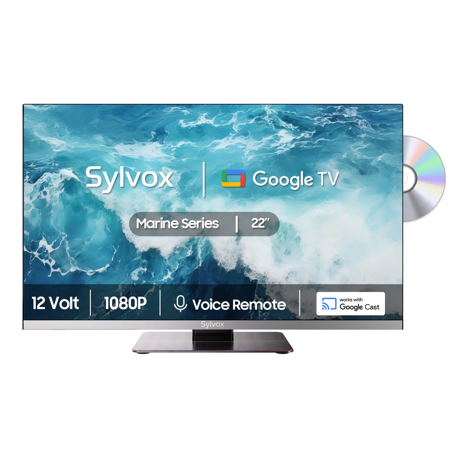 SYLVOX 12 Volt TV, 22" Smart TV with DVD Player Built in, 1080P Google TV OS for RV Camper Boat Coastal Home (Marine Series) summerwins