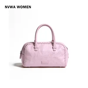 Women's Pastel Pink Satchel, Vintage Whipstitch Edge Design, Perfect Everyday Purse, Y2K Top Handle Handbag, Spring Summer