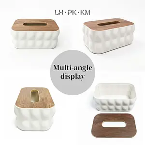 Modern Simple Large Paper Towel Holder, Wooden Texture Lid, Square Plastic Storage Box, Bathroom and Living Room, Space-Saving Design, Home Decor, Bathroom Accessories Organizer