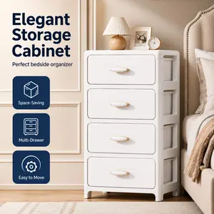 White Drawer Sstorage Cabinet, 3/4/5/6-Tier Rolling Bedside Organizer for Bedroom Bathroom Dorm Small Spaces
