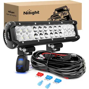 Nilight LED Light Bar 12Inch 72W Spot Flood Combo LED Off Road Lights 12V 5Pin Rocker Switch Wiring Harness Kit- One Lead Lightbar