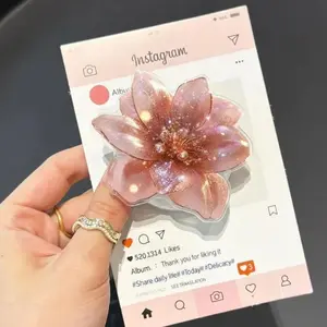 Golden Bloom Phone Grip Magsafe: Rose Gold Floral Acrylic Socket, Birthday Gift for Her