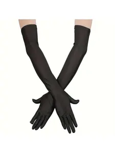 Elegant Long Gloves for All Seasons, Ultra-Elastic Satin Finger Gloves, Vintage Opera Bride Dance Gloves, Wedding Party Accessories