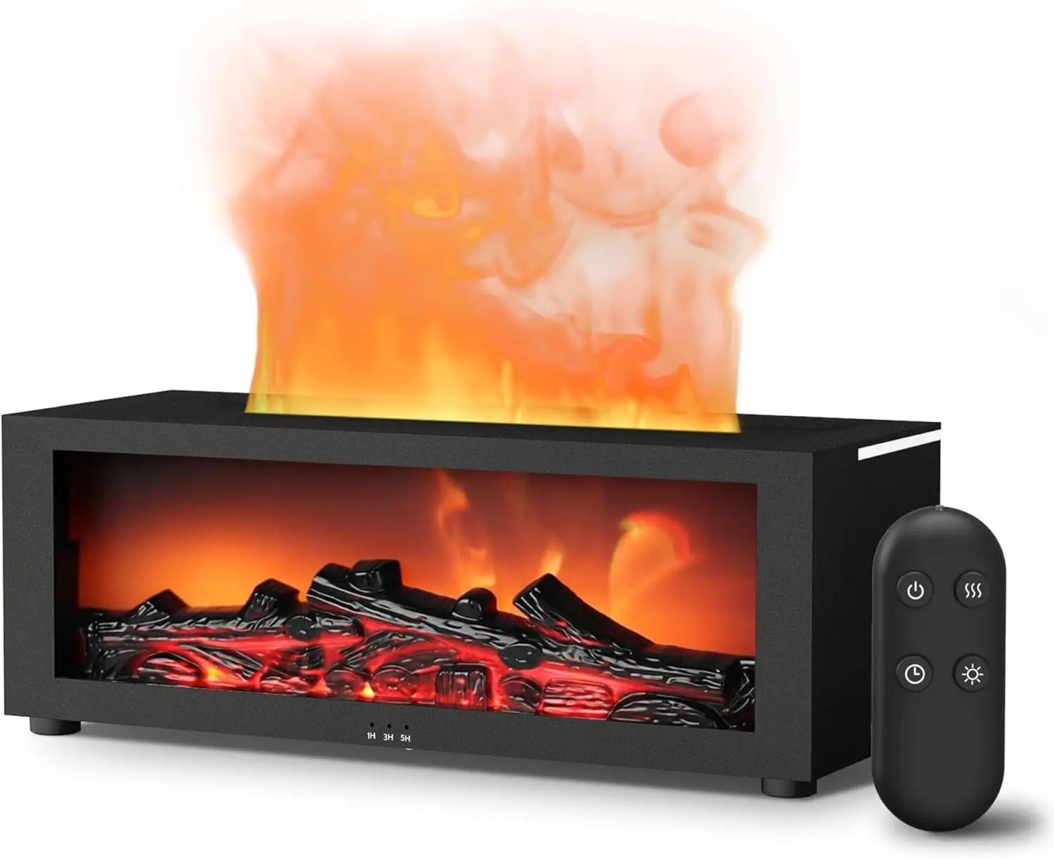 [USA Stock] - 7 Color Fireplace Flame Air Diffuser Humidifier s Aromatherapy Essential Oil Ultrasonic Aroma Humidifier with Timer for Home Bedroom Office Yoga Black L