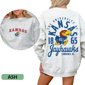 Kansac Jayhawks 1865 Sweatshirt, The University of Kansac Lawrence KS  Double-Sided Vintage KU Mascot Crewneck, Unisex Game Day College Shirt for Fans and Students