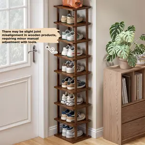 XXRBB 9 Tiers Bamboo Shoe Rack - Vertical Shoe Rack for Small Spaces Tall Narrow Organizer for Closet Entryway Corner Garage and Bedroom