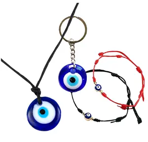Evil Eye Bundle - Unisex Necklace Bracelets Keychain Set Casual Design Fabric Glass Protection Daily Wear