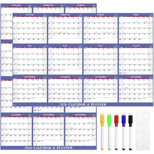 2026 Dry Erase Calendar - 2026 Yearly Wall Calendar, 48" x 32", JAN.2026 - DEC 2026, 2026 Wall Calendar, 12 Month Dry Erase Calendar for Wall, XL Large, Wet & Dry Erase Laminated, Horizontal/Vertical -