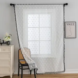 Nordic Plain American Style Embossed Polka Dot Ruffle Curtain, Short Door Curtain, Kitchen Window Shade, Bedroom Living Room Balcony Drape