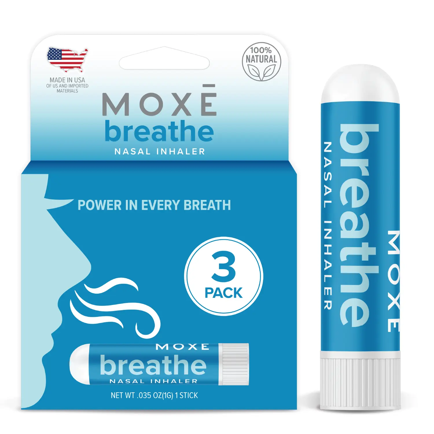 MOXE Breathe | Himalayan Salt Inhaler | Help Clear Congestion, Boost Focus and Improve Breathing | Natural Aromatherapy | Peppermint, Lavender and Tee Tree Essential Oil